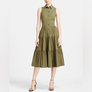 Michael Kors Cotton Poplin Tiered Sleeveless Shirt Dress